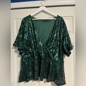 Eloquii Sequin Peplum Top - Emerald Green